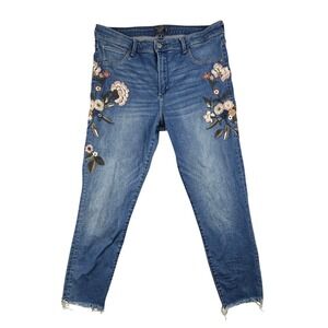 Abercrombie Simone High Rise Ankle Jeans Embroidered Floral 32 Stretch Skinny